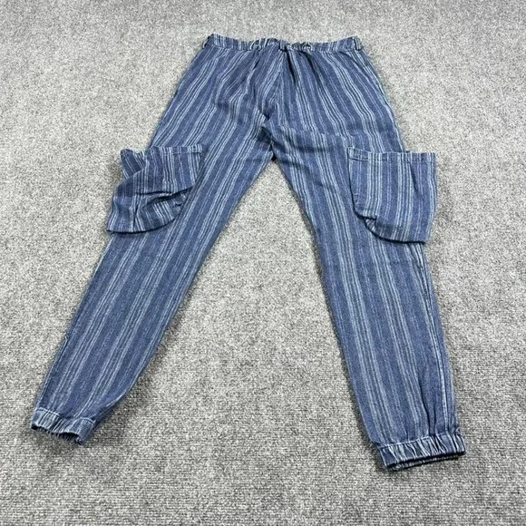 Jaded Gypsy Pants Womens Small Blue Spiral Cluster Denim Cargo Striped Jogger